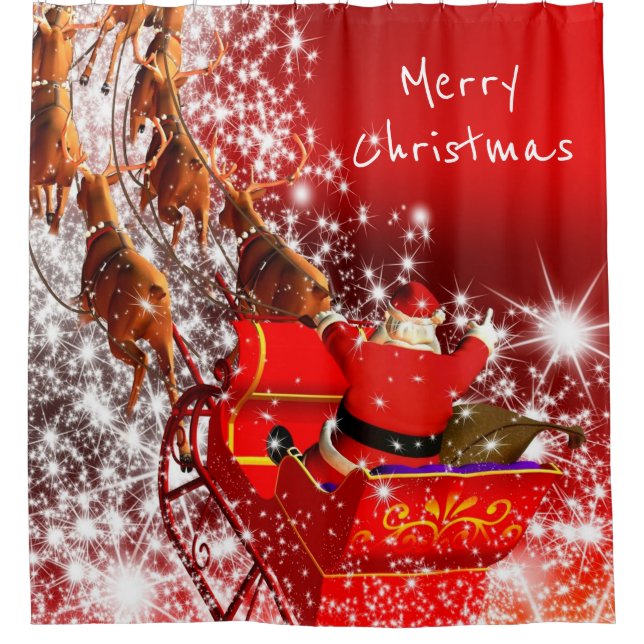 Rideau de douche de Noël/Père Noël et Sleigh (Devant)