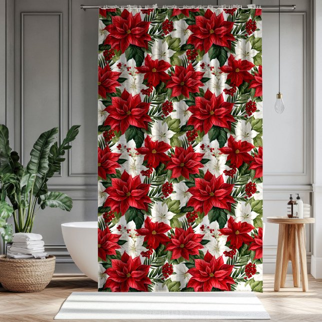 Rideau de douche de Noël Poinsettia Accent d'hiver (Christmas Bath Curtain Poinsettia Winter Accent)