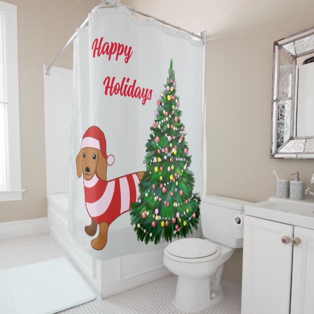 Rideau de douche de Noël pour teckel (En situation)