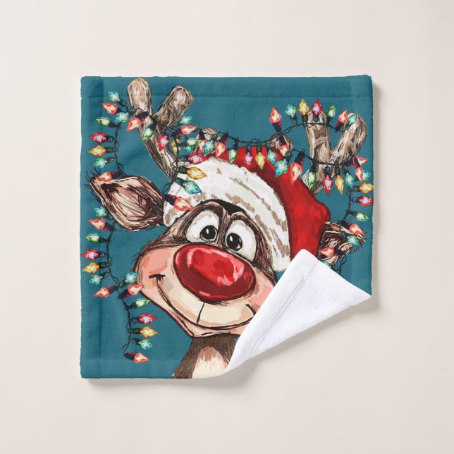 Rideau de douche de Noël Renne Festif (Gant de toilette)