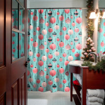 Rideau de douche de Noël rétro rose et Turquoise