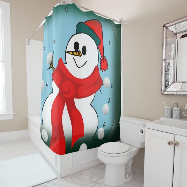 Rideau de douche de Noël, Snowman (En situation)