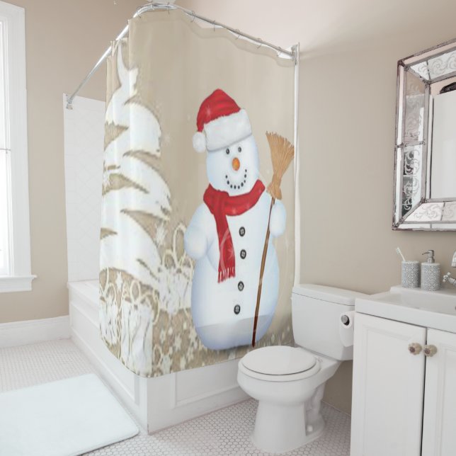 Rideau de douche de Noël, Snowman (En situation)