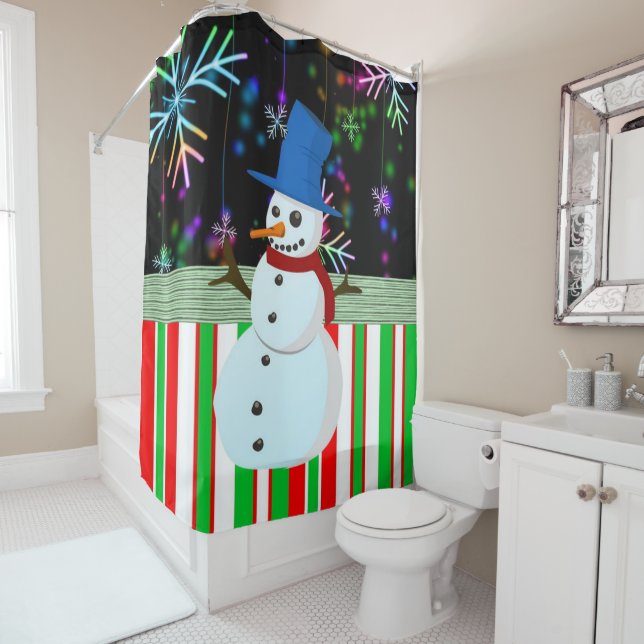 Rideau de douche de Noël, Snowman (En situation)