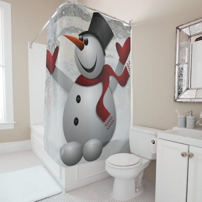 Rideau de douche de Noël, Snowman (En situation)