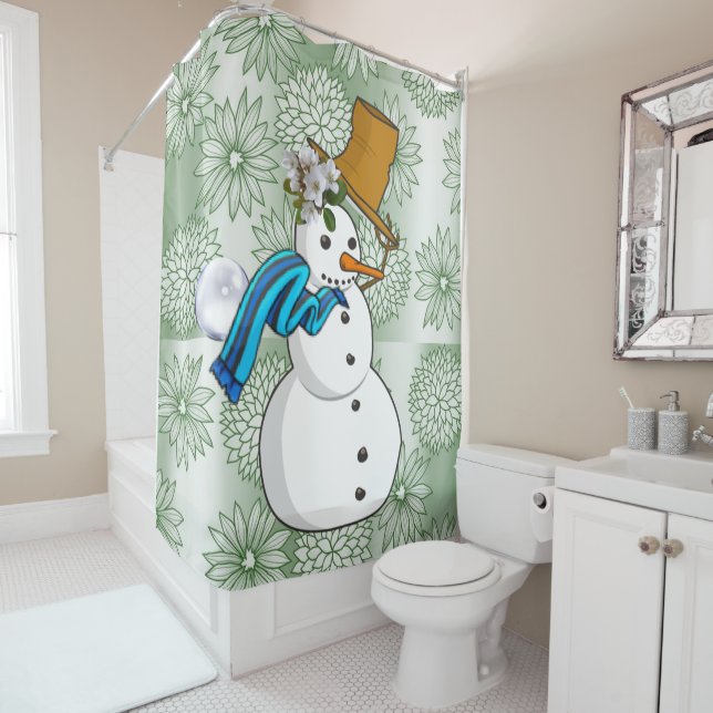 Rideau de douche de Noël, Snowman (En situation)