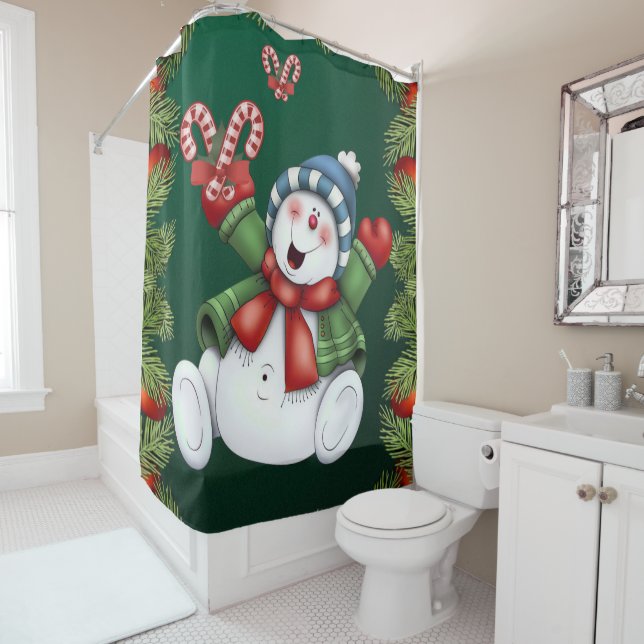 Rideau de douche de Noël, Snowman (En situation)