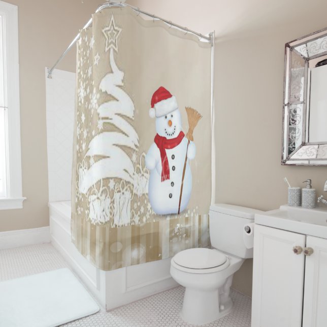 Rideau de douche de Noël, Snowman (En situation)