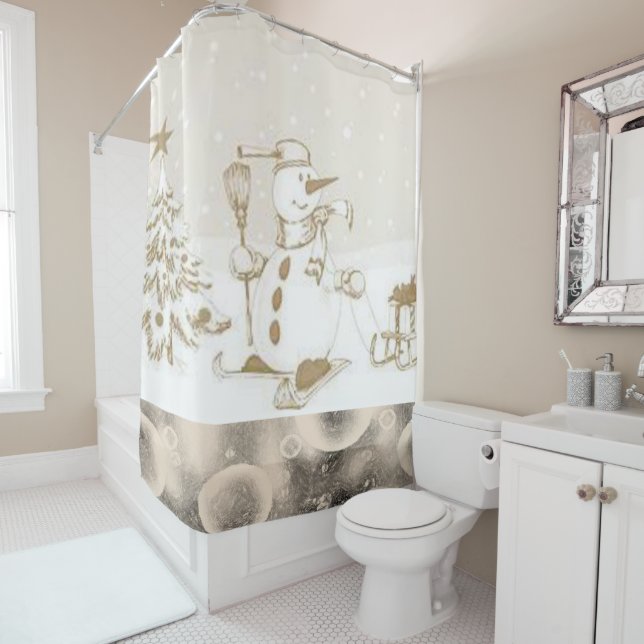 Rideau de douche de Noël, Snowman (En situation)