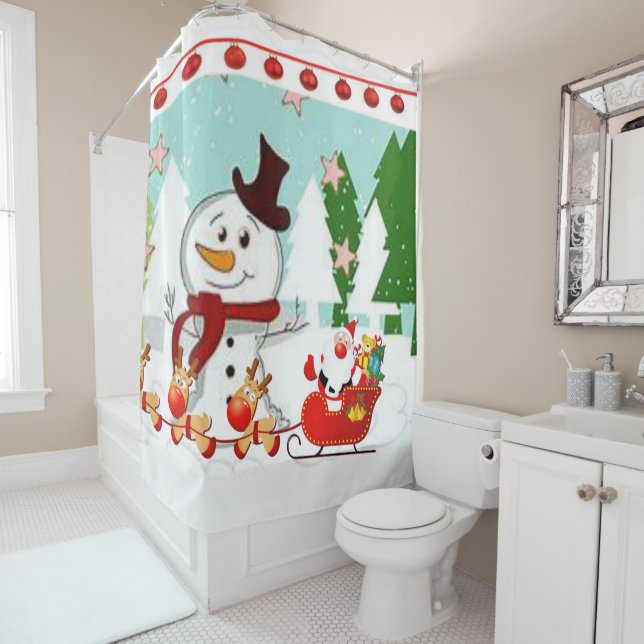 Rideau de douche de Noël, Snowman (En situation)