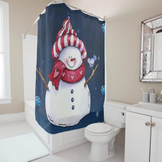Rideau de douche de Noël, Snowman (En situation)
