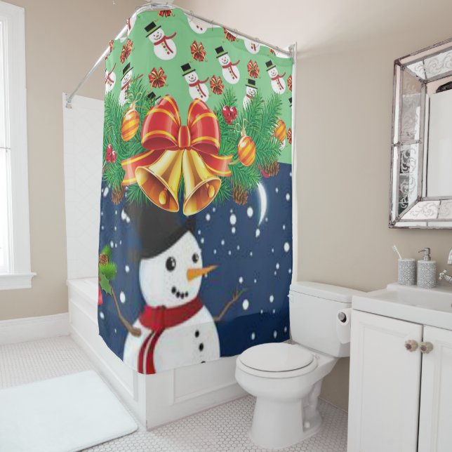 Rideau de douche de Noël, Snowman (En situation)