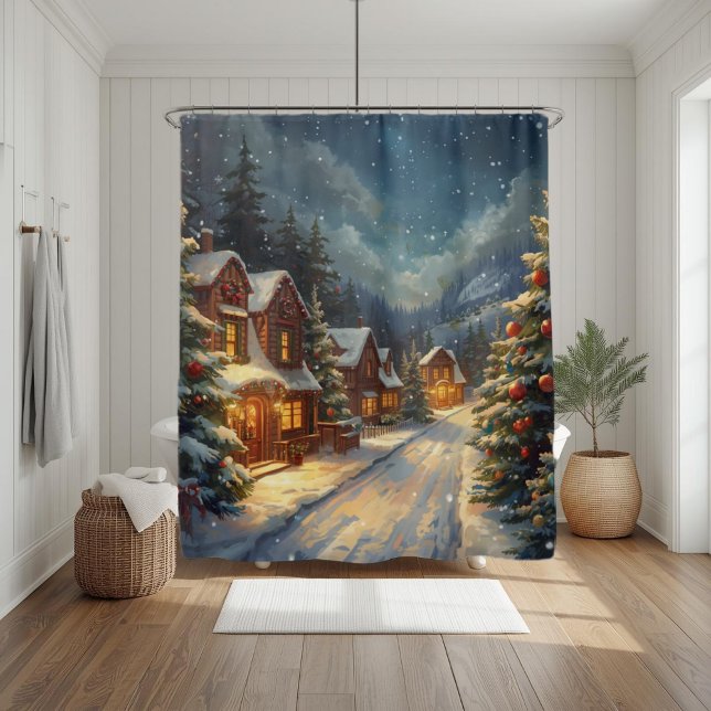 Rideau de douche de Noël Village d'hiver cosy  (Créateur téléchargé)