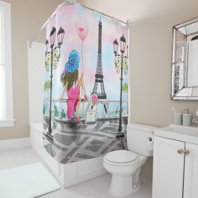 Rideau de douche de Paris avec la Tour Eiffel (En situation)