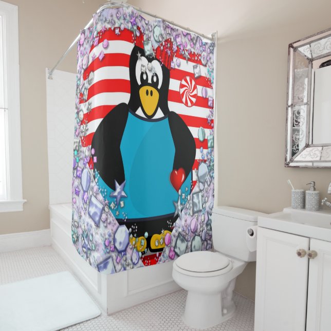 Rideau de douche de Saint Valentin, Penguin (En situation)