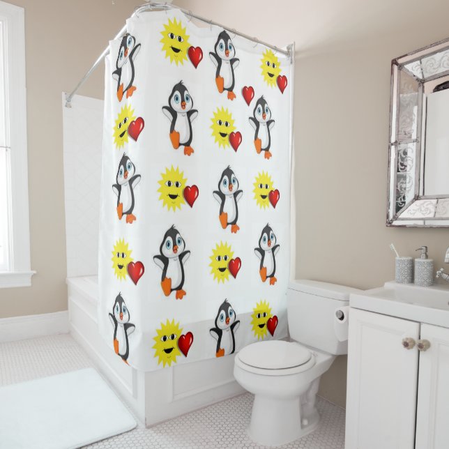 Rideau de douche de Saint Valentin, Penguin (En situation)