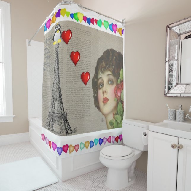 Rideau de douche de Saint Valentin, Penguin (En situation)