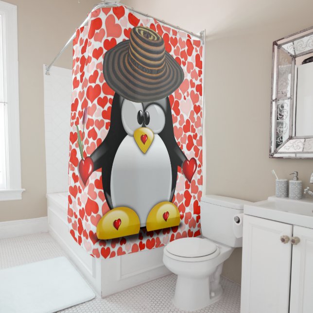 Rideau de douche de Saint Valentin, Penguin (En situation)