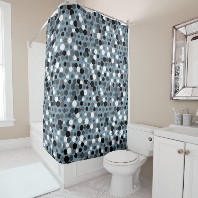 Rideau de douche de salle de bain à points gris ré (En situation)