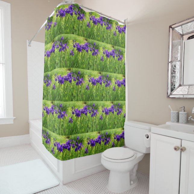 Rideau de douche de salle de bain botanique Iris v (En situation)