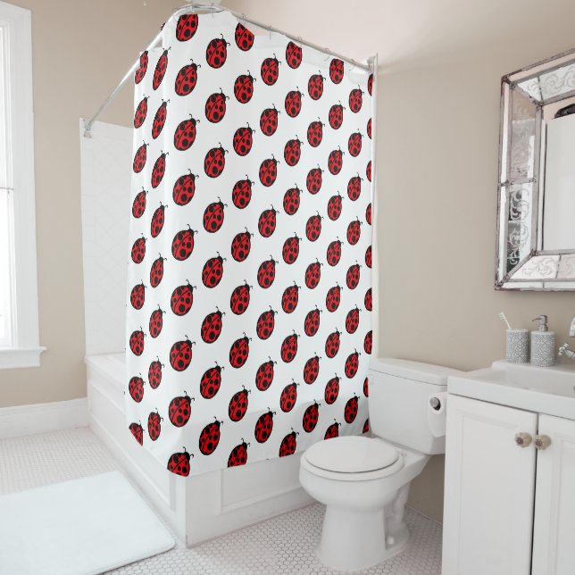 Rideau de douche de salle de bain Rouge coccinelle (En situation)