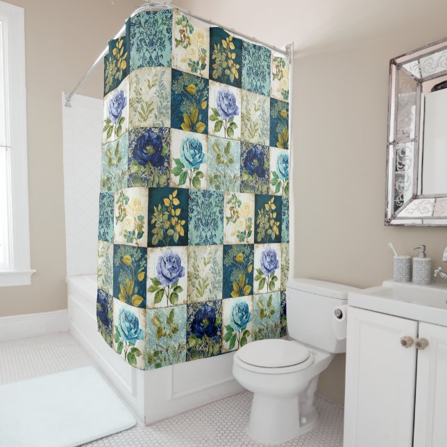 Rideau de douche de style patchwork vintage (En situation)