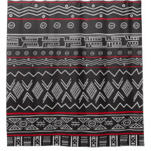 Rideau De Douche De Toile Noire Et Rouge Designer