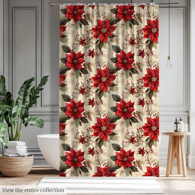 Rideau de douche de vacances avec fleurs Xmas clas (Holiday Shower Curtain with Classic Xmas Flowers)