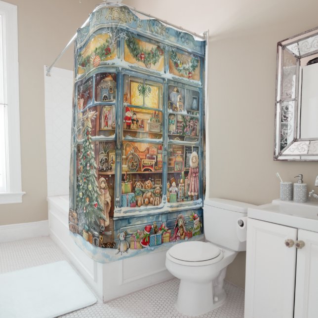 Rideau de douche de vitrine de magasin de jouets (En situation)