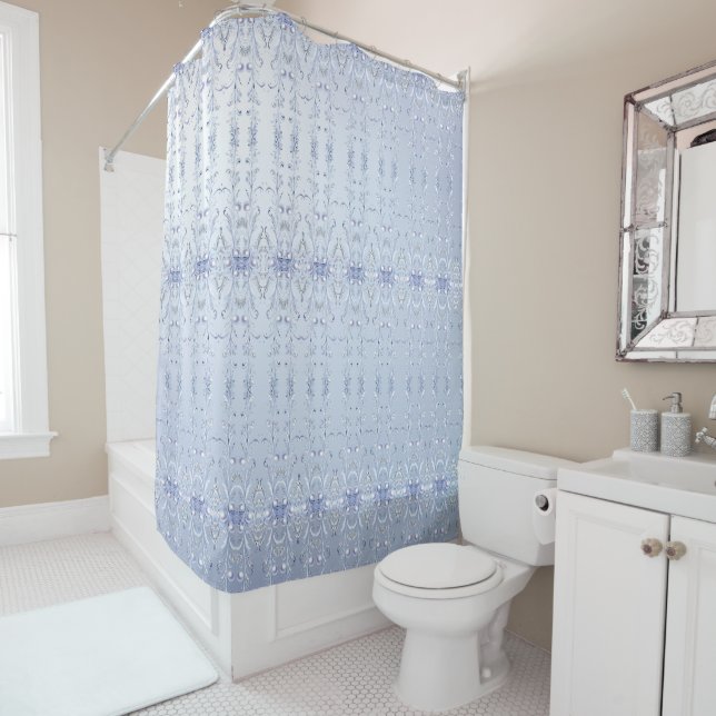 Rideau de douche décoratif bleu (En situation)