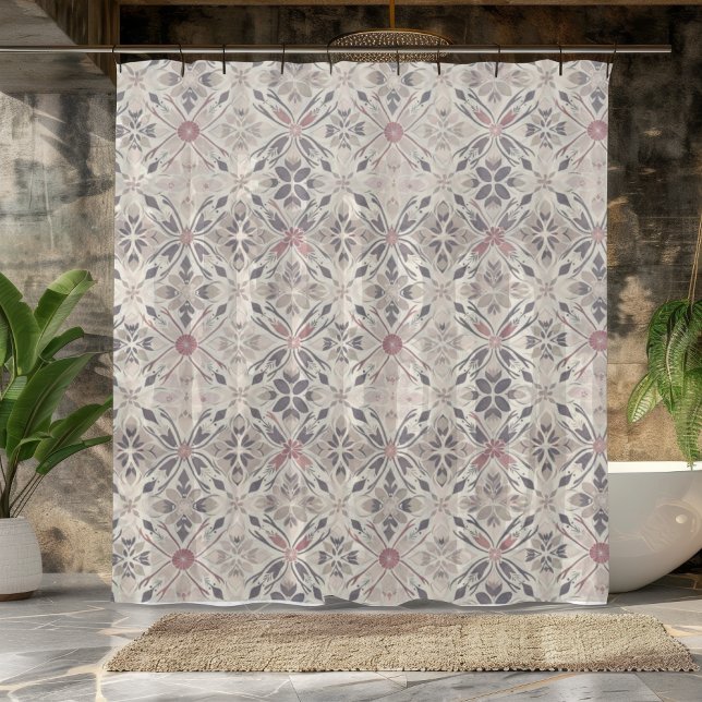 Rideau de douche design en mandala gris et ivoire. (Créateur téléchargé)