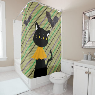 Rideau de douche d'Halloween, Chat noir