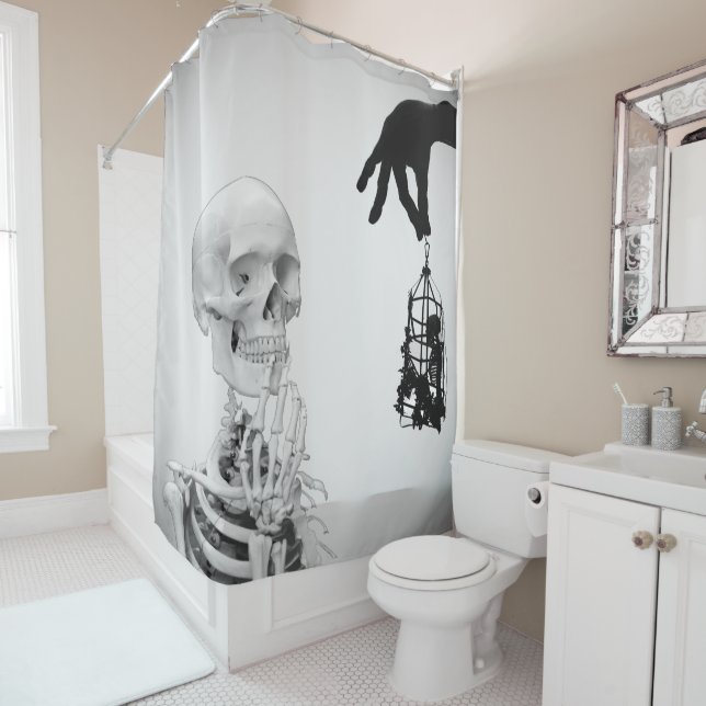 Rideau de douche d'Halloween squelette de main (En situation)