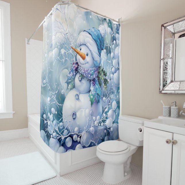 Rideau de douche d'hiver bleu (En situation)