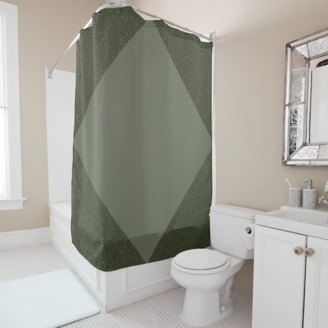 Rideau de douche diamant vert mousse géométrique (En situation)