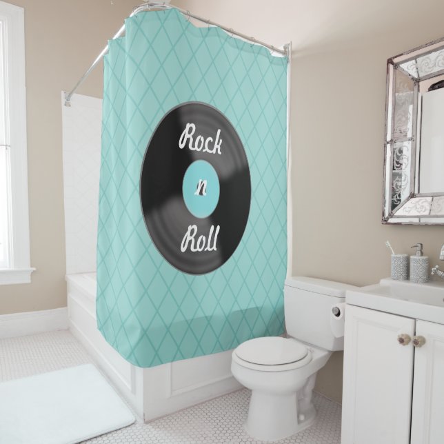 Rideau de douche disque Rock n Roll  (En situation)