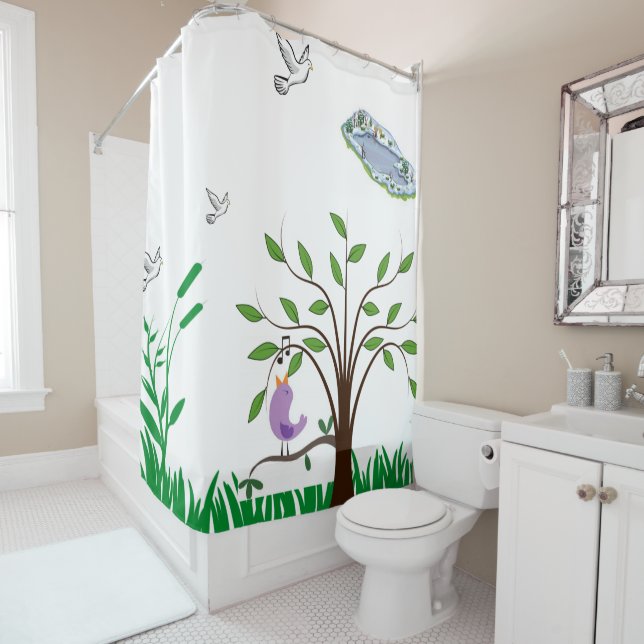 rideau de douche d'oiseaux (En situation)