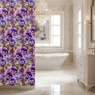 Rideau de douche élégant aux pensées violettes