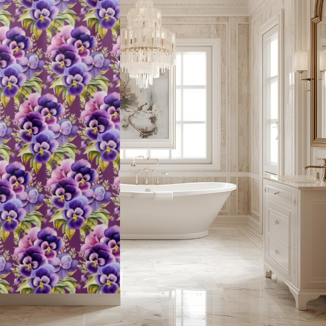 Rideau de douche élégant aux pensées violettes (Créateur téléchargé)