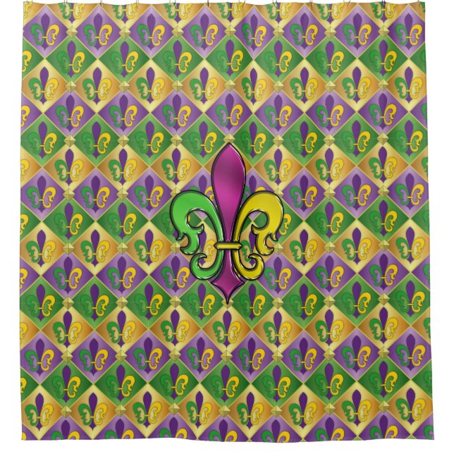 Rideau de douche élégant Mardi Gras Fleur De Lis (Devant)