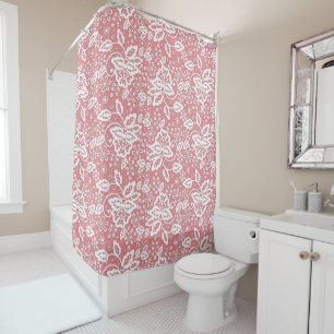RIDEAU DE DOUCHE ÉLÉGANT ROSE ET LACE BLANCHE
