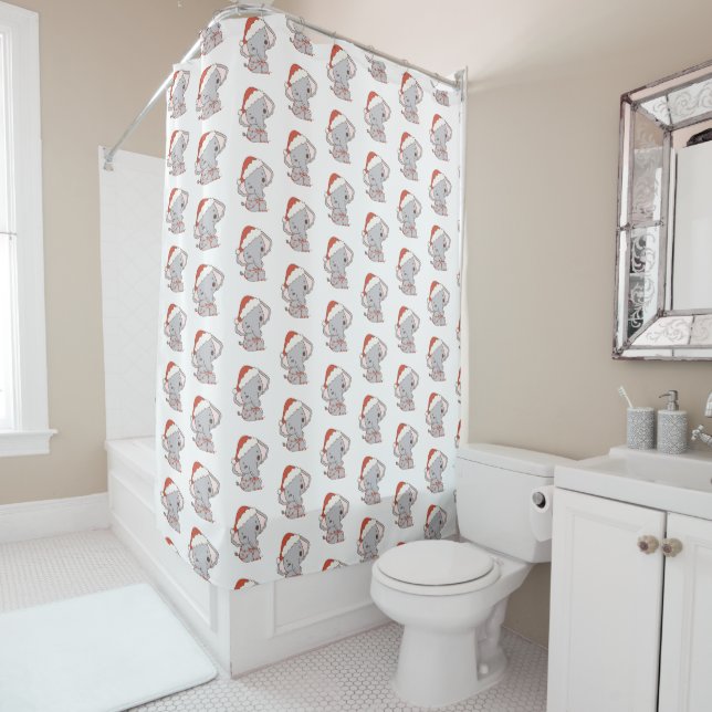 Rideau de douche Eléphant de Noël (En situation)