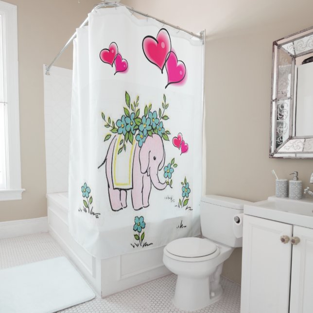 Rideau de douche Eléphant Floral (En situation)