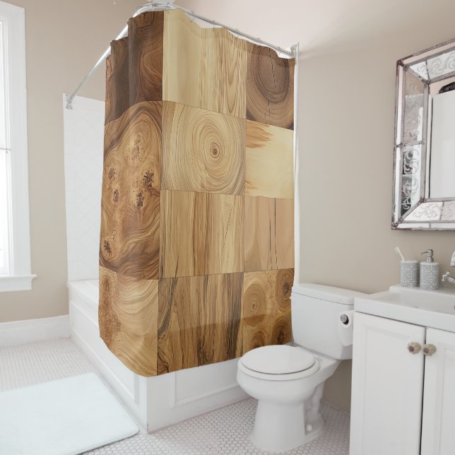 Rideau de douche en bois naturel (En situation)