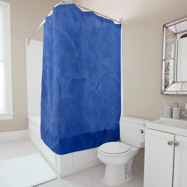 Rideau de douche en faux plâtre bleu toscan de lux (En situation)