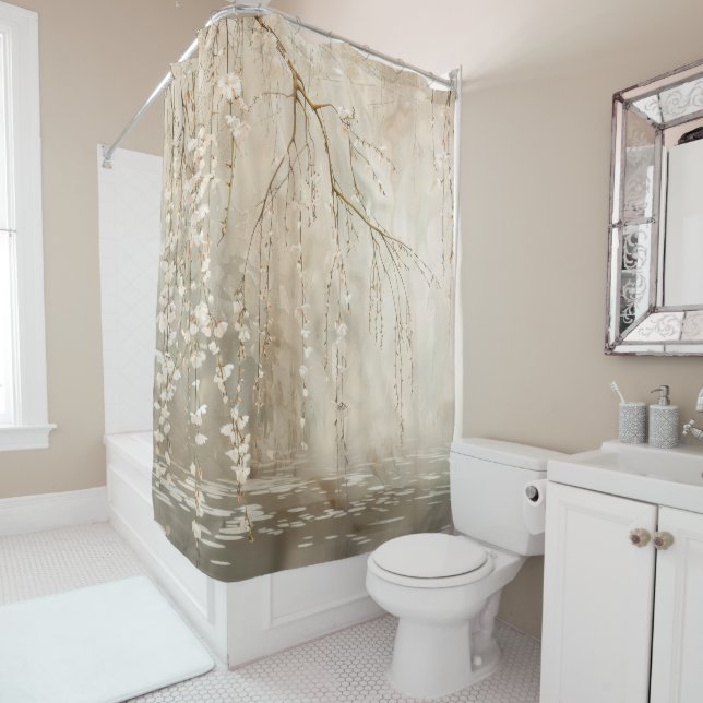 Rideau de douche en fleurs de cerisier (En situation)