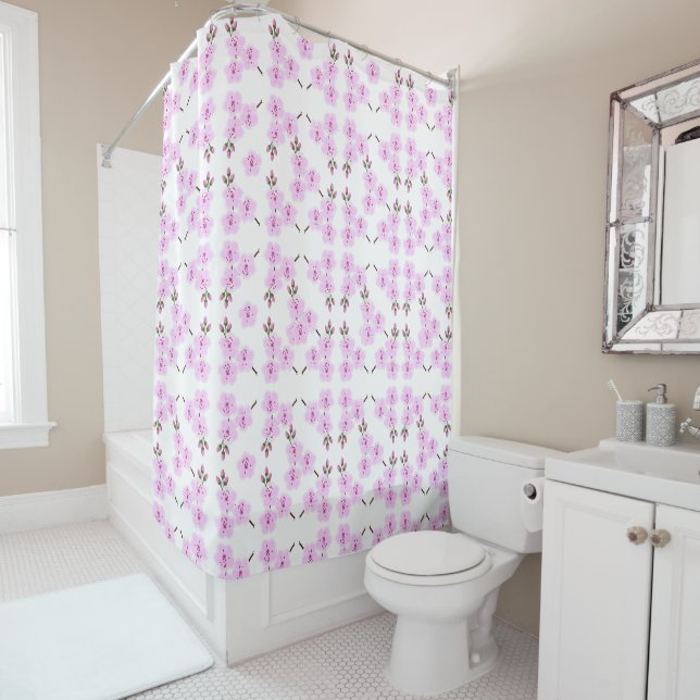 rideau de douche en fleurs de cerisier (En situation)