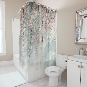 Rideau de douche en fleurs de cerisier rose