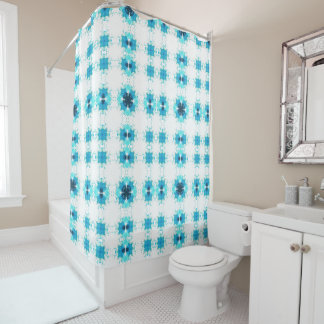 Rideau de douche en fleurs turquoise