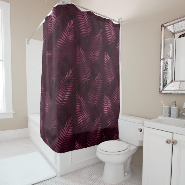 Rideau de douche en foune rose foncé (En situation)
